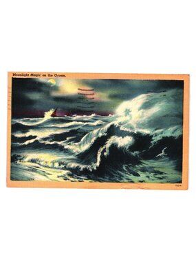 Moonlight Magic On Ocean Vintage Postcard Ocean City 1957 Postmarked Coastal